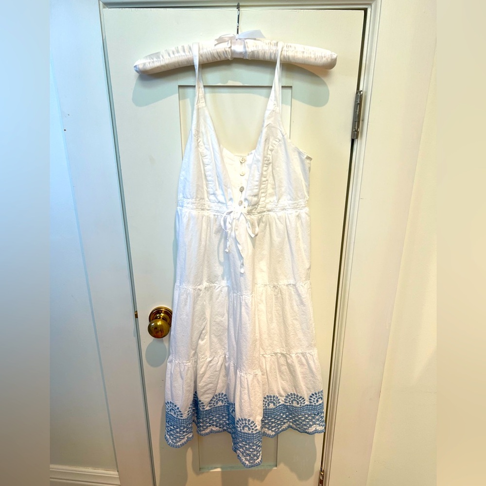 Seraphine White and Blue floral embroidered maternity dress